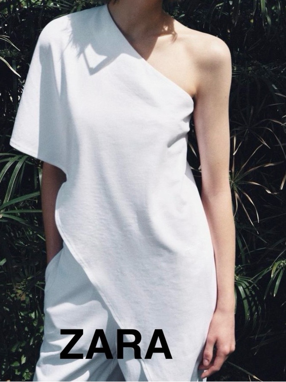 ZARA One-Shoulder White Asymmetric Long Top - Size S - NEW